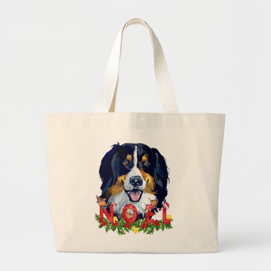 Waterverf Bernese Mountain Dog Kerstmis Grote Tote Bag (Voorkant)