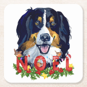 Waterverf Bernese Mountain Dog Kerstmis Kartonnen Onderzetters