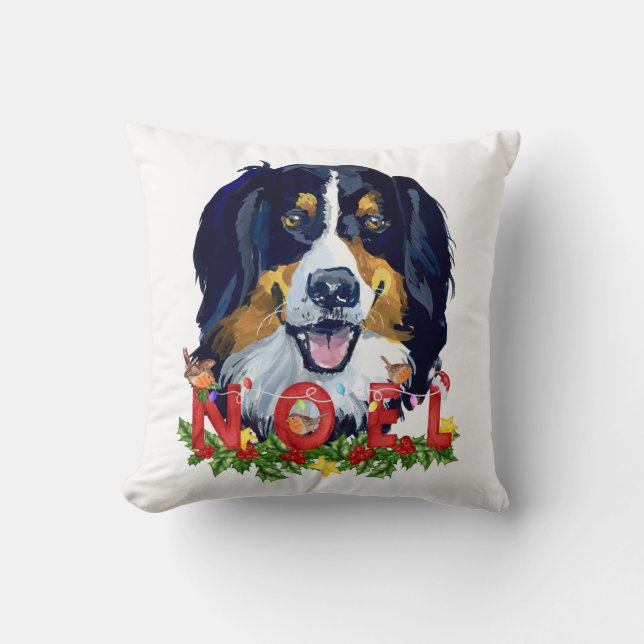 Waterverf Bernese Mountain Dog Kerstmis Kussen (Voorkant)