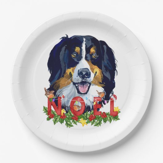 Waterverf Bernese Mountain Dog Kerstmis Papieren Bordje (Voorkant)