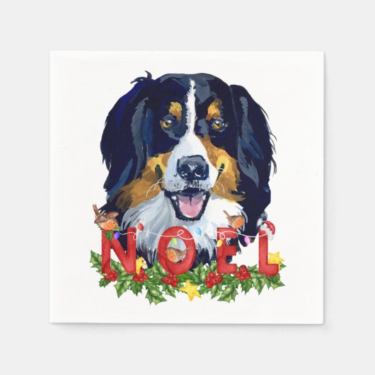 Waterverf Bernese Mountain Dog Kerstmis Servet (Voorkant)