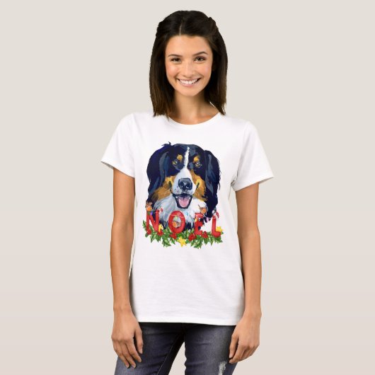 Waterverf Bernese Mountain Dog Kerstmis T-shirt (Voorkant volledig)