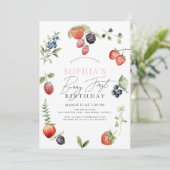 Waterverf Berries Berry Eerste Meisje 1e Verjaarda Kaart (Staand voorkant)