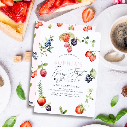 Waterverf Berries Berry Eerste Meisje 1e Verjaarda Kaart