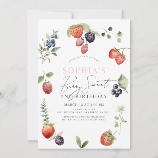 Waterverf Berries Berry Eerste Meisje Verjaardag Kaart (Voorkant)