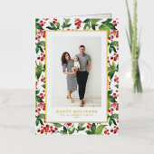 Waterverf Berries en Greenery Foto Folie Feestdagenkaart (Voorkant)