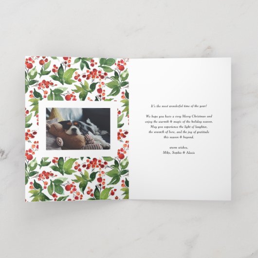 Waterverf Berries en Greenery Foto met kerstmis Folie Feestdagenkaart (Binnenlaag)
