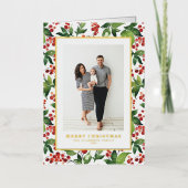 Waterverf Berries en Greenery Foto met kerstmis Folie Feestdagenkaart (Voorkant)