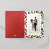 Waterverf Berries en Greenery Foto met kerstmis Folie Feestdagenkaart (Buiten Laag)