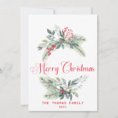 Waterverf Berries en Greenery Wreater Kerstmis Feestdagenkaart (Voorkant)