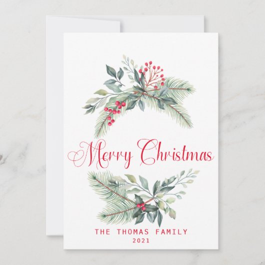 Waterverf Berries en Greenery Wreater Kerstmis Feestdagenkaart (Voorkant)