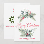 Waterverf Berries en Greenery Wreater Kerstmis Feestdagenkaart (Voorkant / Achterkant)