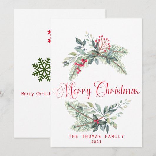 Waterverf Berries en Greenery Wreater Kerstmis Feestdagenkaart (Voorkant / Achterkant)