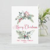 Waterverf Berries en Greenery Wreater Kerstmis Feestdagenkaart (Staand voorkant)