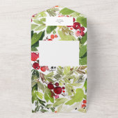 Waterverf Berries en Greenery Wreath Holiday All In One Uitnodiging (Buitenkant)