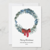 Waterverf Berries en Greenery Wreath Kerstmis Kaart (Voorkant)