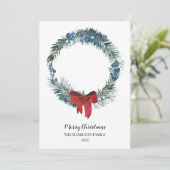 Waterverf Berries en Greenery Wreath Kerstmis Kaart (Staand voorkant)