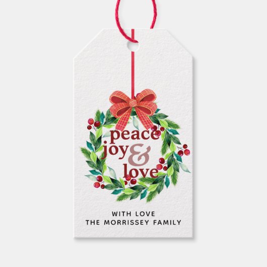 Waterverf Berries en Hollies WreatAchternaam Cadeaulabel (Voorkant)