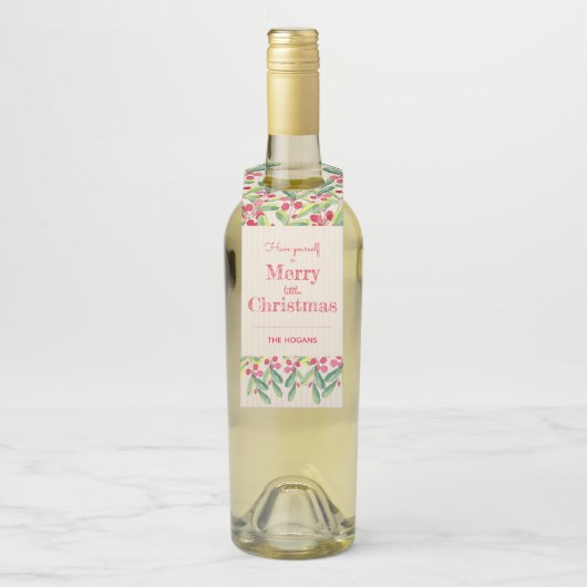 Waterverf Berries en kerstfeestdagen met bladeren Flessenhanger (Op fles)