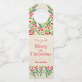 Waterverf Berries en kerstfeestdagen met bladeren Flessenhanger (Voorkant)