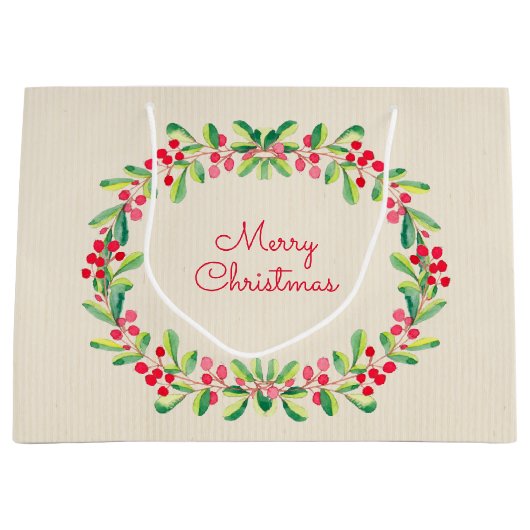 Waterverf Berries en Leaves Holiday Kerstmis Groot Cadeauzakje (Voorkant)