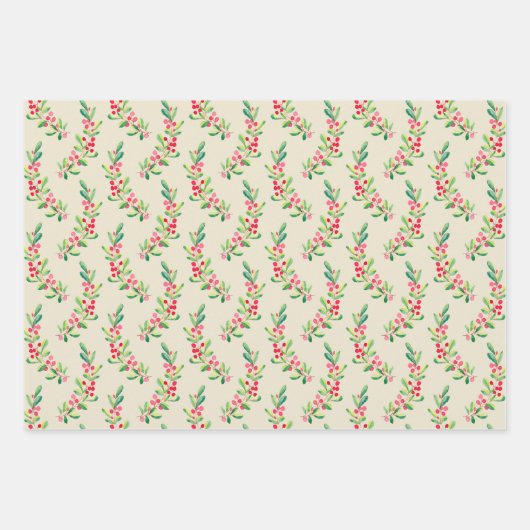 Waterverf Berries en Leaves Holiday Kerstmis Inpakpapier Vel (Voorkant 3)