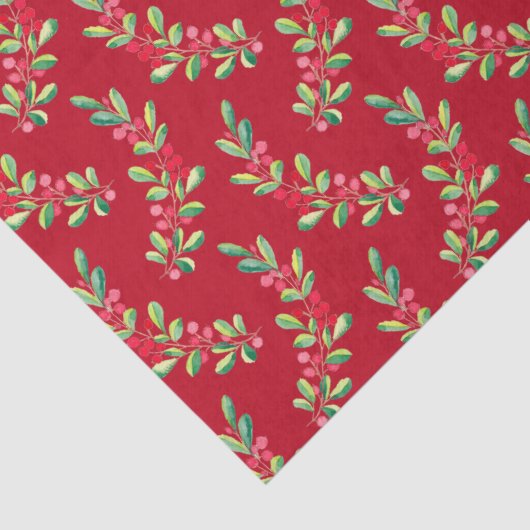 Waterverf Berries en Leaves Holiday Kerstmis Tissuepapier (Detail)
