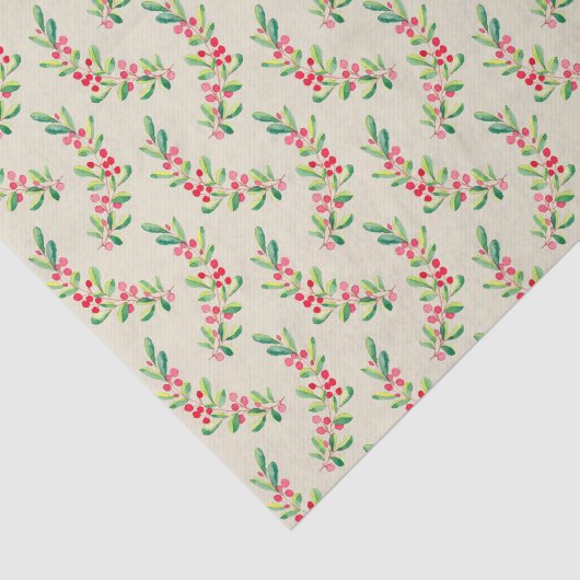Waterverf Berries en Leaves Holiday Kerstmis Tissuepapier (Detail)