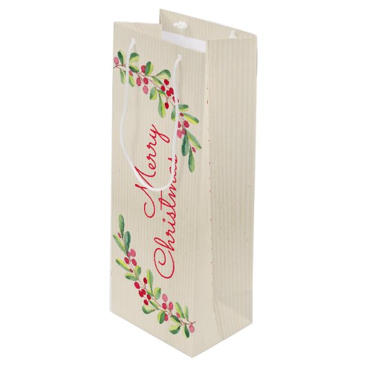 Waterverf Berries en Leaves Holiday Kerstmis Wijn Cadeautas (Voorkant Gekanteld)