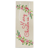 Waterverf Berries en Leaves Holiday Kerstmis Wijn Cadeautas (Voorkant)