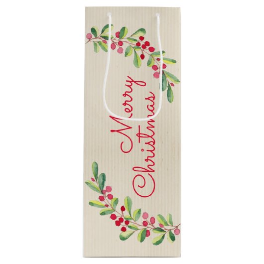Waterverf Berries en Leaves Holiday Kerstmis Wijn Cadeautas (Voorkant)