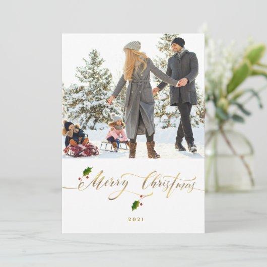 Waterverf Berries Foto Merry Kerstmis (Staand voorkant)