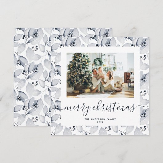 Waterverf Berries Greenery Foto kerstKaarten Feestdagenkaart (Voorkant / Achterkant)