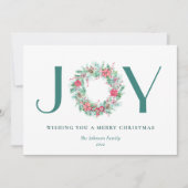 Waterverf Berries & Greenery Kerstmis JOY Wreath Feestdagenkaart (Voorkant)
