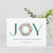 Waterverf Berries & Greenery Kerstmis JOY Wreath Feestdagenkaart (Staand voorkant)