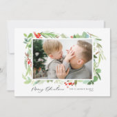 Waterverf Berries Greenery Lijst Merry Kerstmis Feestdagenkaart (Voorkant)