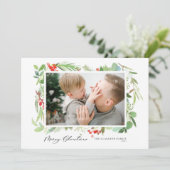 Waterverf Berries Greenery Lijst Merry Kerstmis Feestdagenkaart (Staand voorkant)