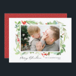 Waterverf Berries Greenery Lijst Merry Kerstmis Feestdagenkaart<br><div class="desc">Verstuur kerstwensen en groeten met deze aanpasbare kerstkaart. Het kenmerkt de bladeren van de waterverf,  hollies en bessen met een elegant manuscript. Personaliseer door een landschapsfoto en teksten toe te voegen. De perfecte kerstkaart voor je familie en vrienden. Overeenkomende objecten zijn beschikbaar.</div>