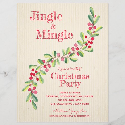 Waterverf Berries Greenery Swag kerstuitnodiging (Voorkant)