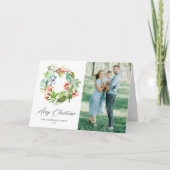 Waterverf Berries Greenery Wreate kerstfoto Feestdagen Kaart (Voorkant)