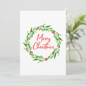 Waterverf Berries & Greenery Wreath Holiday Card (Staand voorkant)