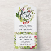 Waterverf Berries Greenery Wreath prettige feestda All In One Uitnodiging (Binnen)