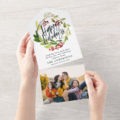 Waterverf Berries Greenery Wreath Prettige feestda All In One Uitnodiging (Afscheurbaar)