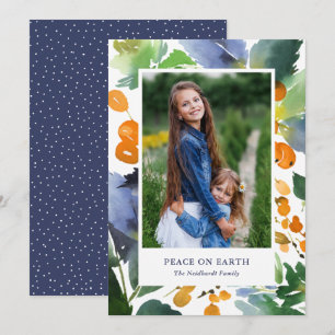 Waterverf Berries Kerst Bloemen Sinaasappel Foto Feestdagenkaart