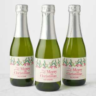 Waterverf Berries laat kerstfeestdag mini Sparkling Wijnetiket