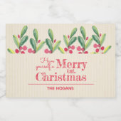 Waterverf Berries laat kerstfeestdag mini Sparkling Wijnetiket (Enkel label)