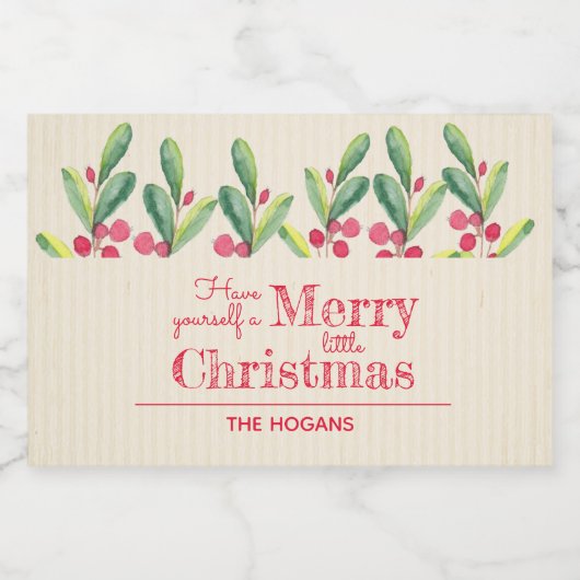 Waterverf Berries laat kerstfeestdag mini Sparkling Wijnetiket (Enkel label)