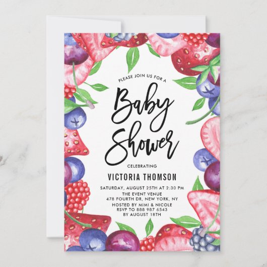 Waterverf Berries Lijst Summer Baby shower Kaart (Voorkant)