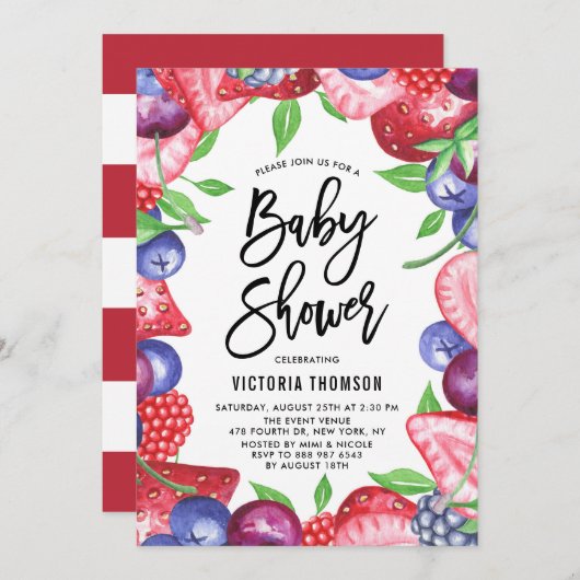 Waterverf Berries Lijst Summer Baby shower Kaart (Voorkant / Achterkant)