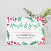 Waterverf Berries Mingle & Jingle Holiday Party Kaart (Staand voorkant)